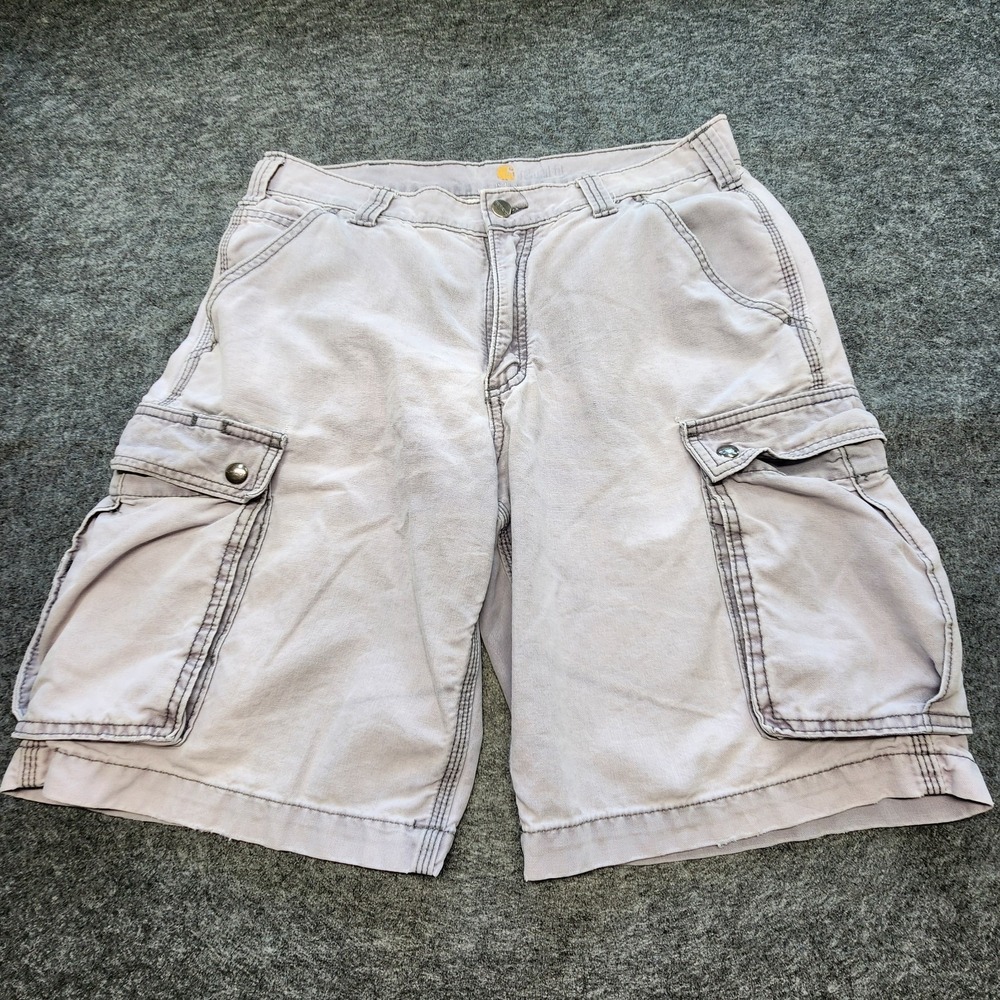 Mens Carhartt Rugged Cargo Shorts Sun Faded Bleached Grunge Grey 32 Skater